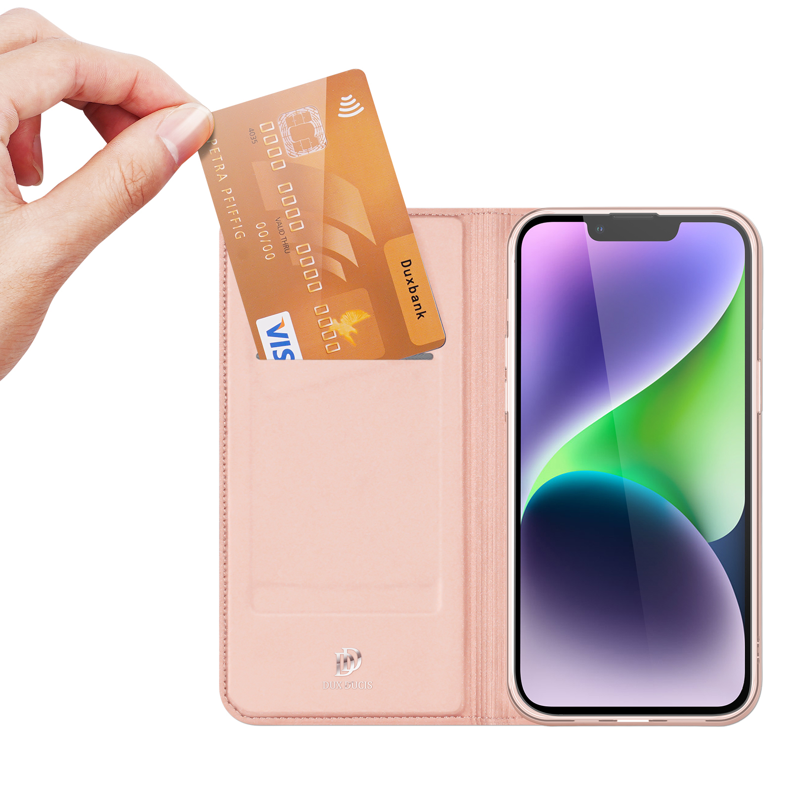 Dux Ducis Skin Pro -lompakkokuori iPhone 15 Plus:lle - vaaleanpunainen