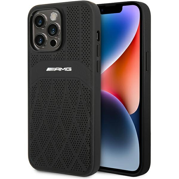 AMG AMHMP14XOSDBK iPhone 14 Pro Max 6.7 musta/musta kovakuori nahkainen Curved Lines MagSafe