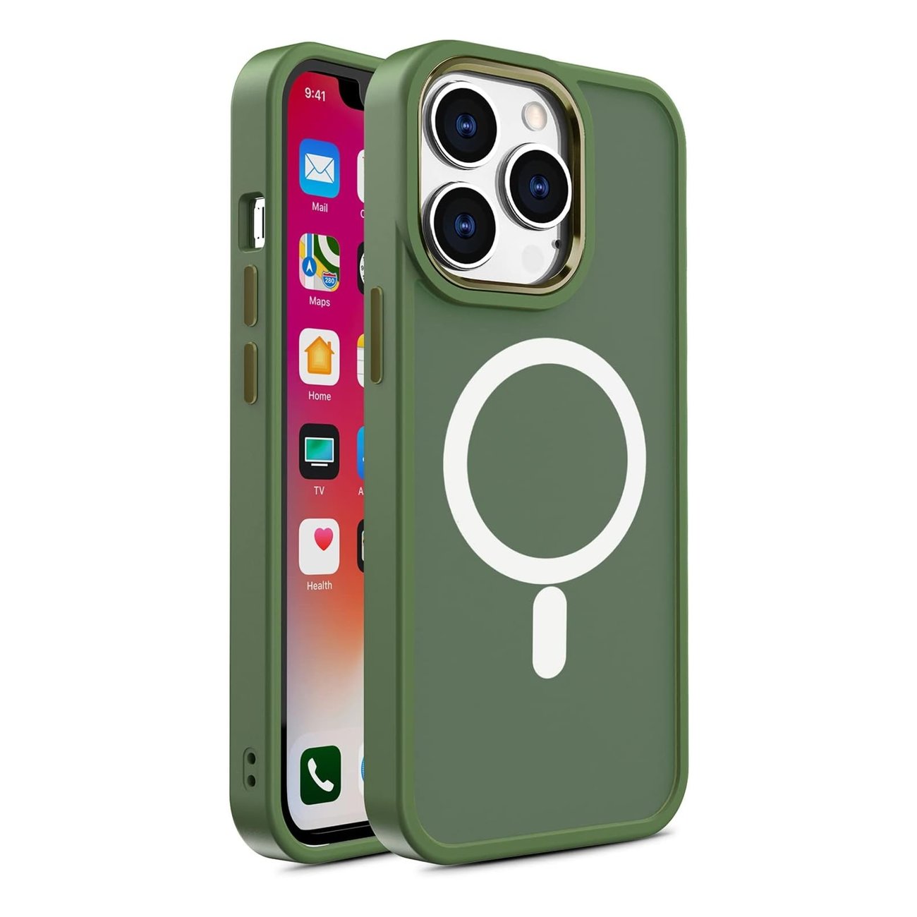 Magneettinen värikäs mattasuojakuori iPhone 15 Plus:lle - vihreä