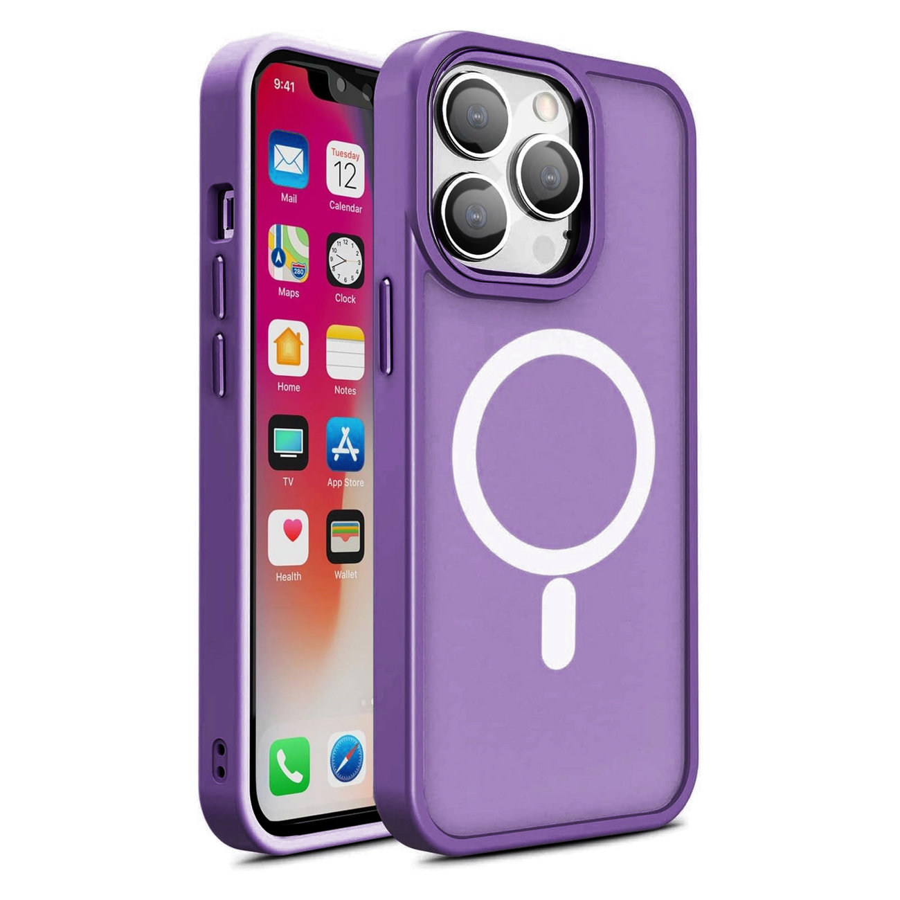 Magneettinen värikäs mattasuojakuori iPhone 15 Plus:lle - violetti