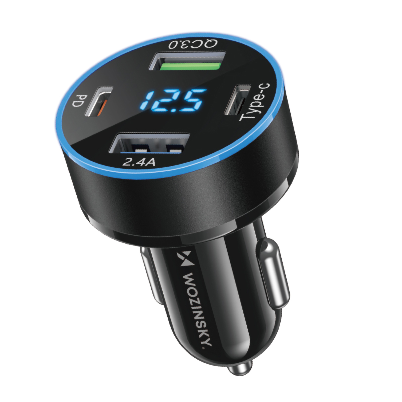 Wozinsky WDCCB auton Laturi näytöllä 50W 2xUSB-C / 2xUSB-A - musta