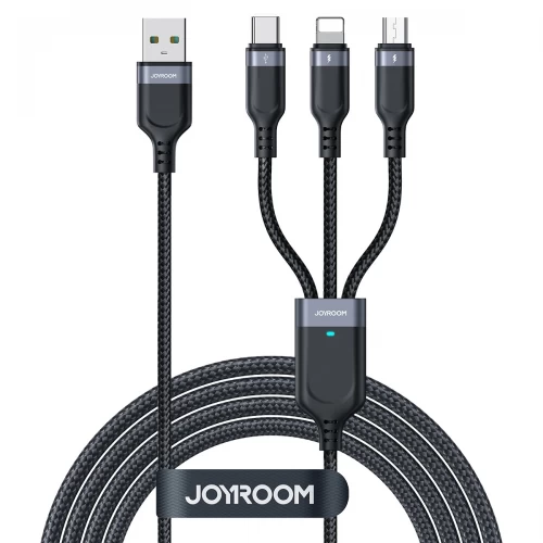 Joyroom S-A18 3in1 3.5A USB-A - Lightning+USB-C+MicroUSB Kaapeli 1.2m - Musta
