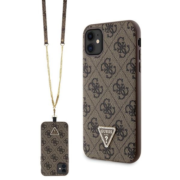 Guess GUHCN61P4TDSCPW Suojakuori iPhone 11 / Xr:lle - ruskea Crossbody 4G Metal Logo