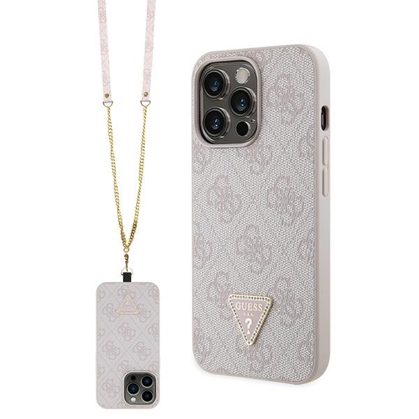 Guess GUHCP13LP4TDSCPP Suojakuori iPhone 13 Pro / 13:lle - vaaleanpunainen Crossbody 4G Metal Logo