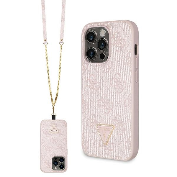 Guess GUHCP14LP4TDSCPP Suojakuori iPhone 14 Pro:lle - vaaleanpunainen Crossbody 4G Metal Logo