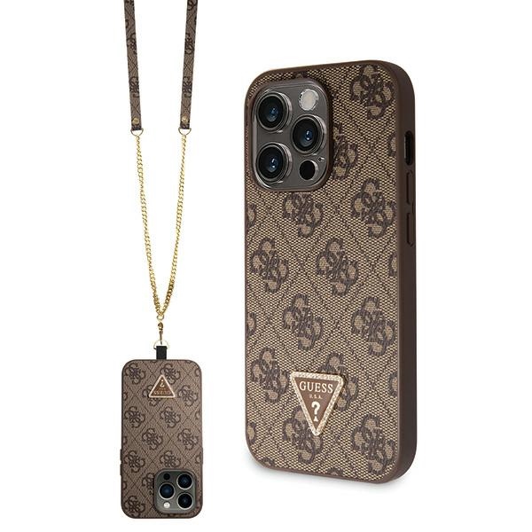 Guess GUHCP14LP4TDSCPW Suojakuori iPhone 14 Pro:lle - ruskea Crossbody 4G Metal Logo