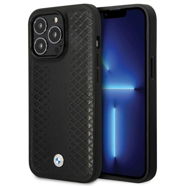 BMW Nahkainen Diamond Pattern Suojakuori iPhone 14 Pro:lle - musta
