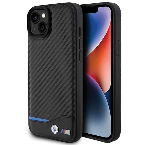 BMW Nahkainen Carbon Suojakuori iPhone 15 Plus:lle - musta