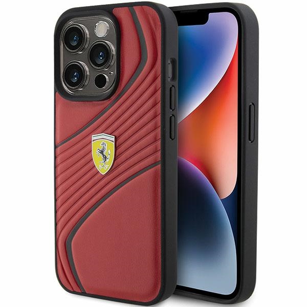 Ferrari Twist Metal Logo Suojakuori iPhone 15 Pro:lle - punainen