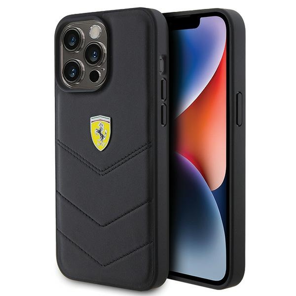 Ferrari Quilted Metal Logo Suojakuori iPhone 15 Pro Max:lle - musta
