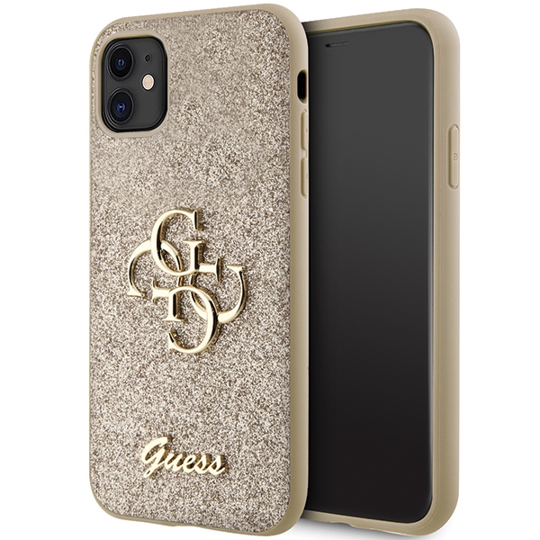 Guess GUHCN61HG4SGD Suojakuori iPhone 11 / Xr:lle - kultainen Glitter Script Big 4G
