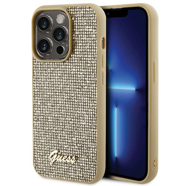 Guess Disco Metal Script Suojakuori iPhone 15 Pro:lle - kultainen