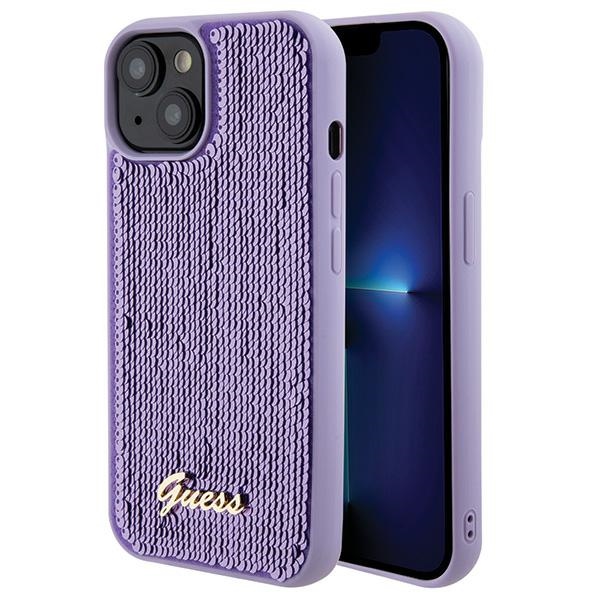 Guess Sequin Script Metal Suojakuori iPhone 15:lle - violetti