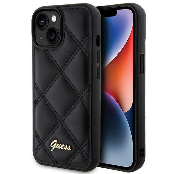 Guess Quilted Metal Logo Suojakuori iPhone 15:lle - musta