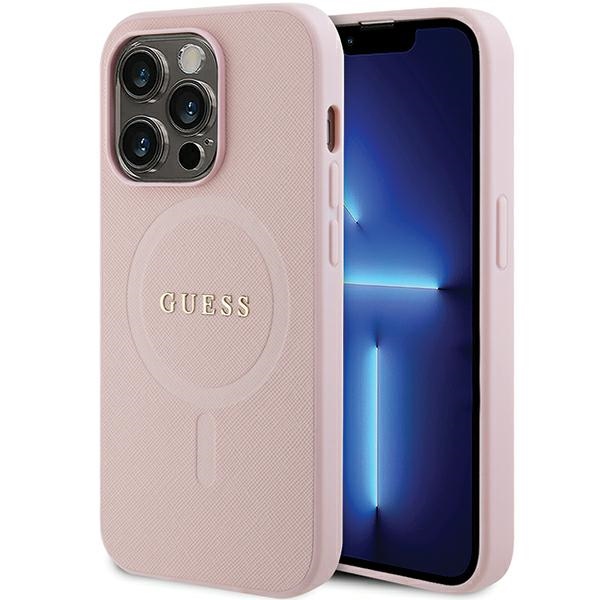 Guess GUHMP14LPSAHMCP kotelo iPhone 14 Pro - vaaleanpunainen Saffiano MagSafe