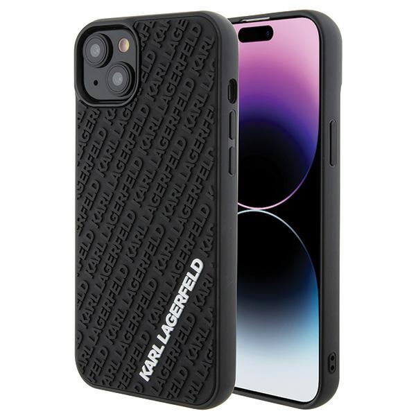 Karl Lagerfeld 3D Rubber Multi Logo Suojakuori iPhone 15 Plus:lle - musta
