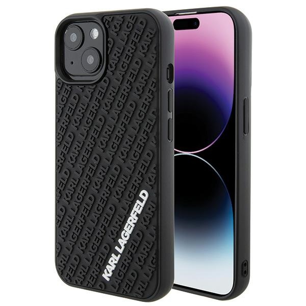 Karl Lagerfeld 3D Rubber Multi Logo Suojakuori iPhone 15:lle - musta