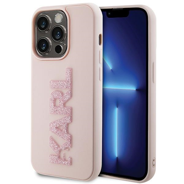 Karl Lagerfeld 3D Rubber Glitter Logo Suojakuori iPhone 15 Pro Max:lle - vaaleanpunainen
