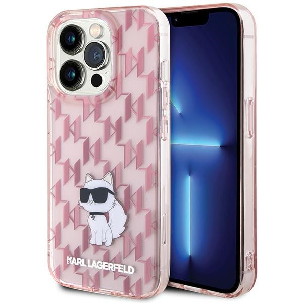 Karl Lagerfeld Monogram Choupette Suojakuori iPhone 15 Pro Max:lle - vaaleanpunainen