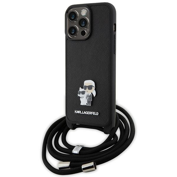 Karl Lagerfeld Crossbody Saffiano Metal Pin Karl & Choupette Suojakuori iPhone 15 Pro Max:lle - Musta