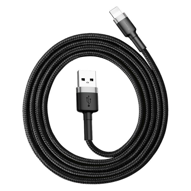 USB-kaapeli Baseus Cafule USB-A - Lightning 1,5A 2,0m harmaa-musta CALKLF-CG1
