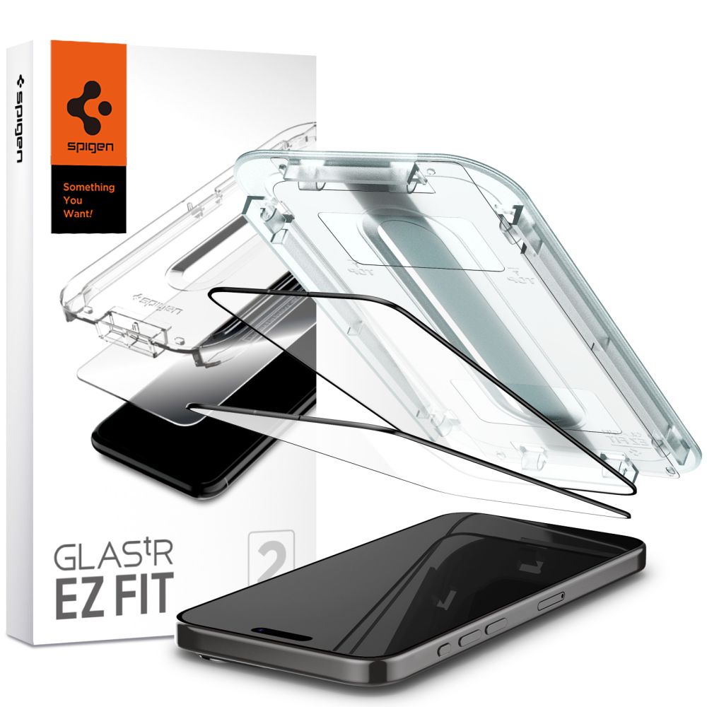 Spigen Glas.tR EZ Fit FC Karkaistu lasi iPhone 15 Pro:lle - Musta 2 kpl.