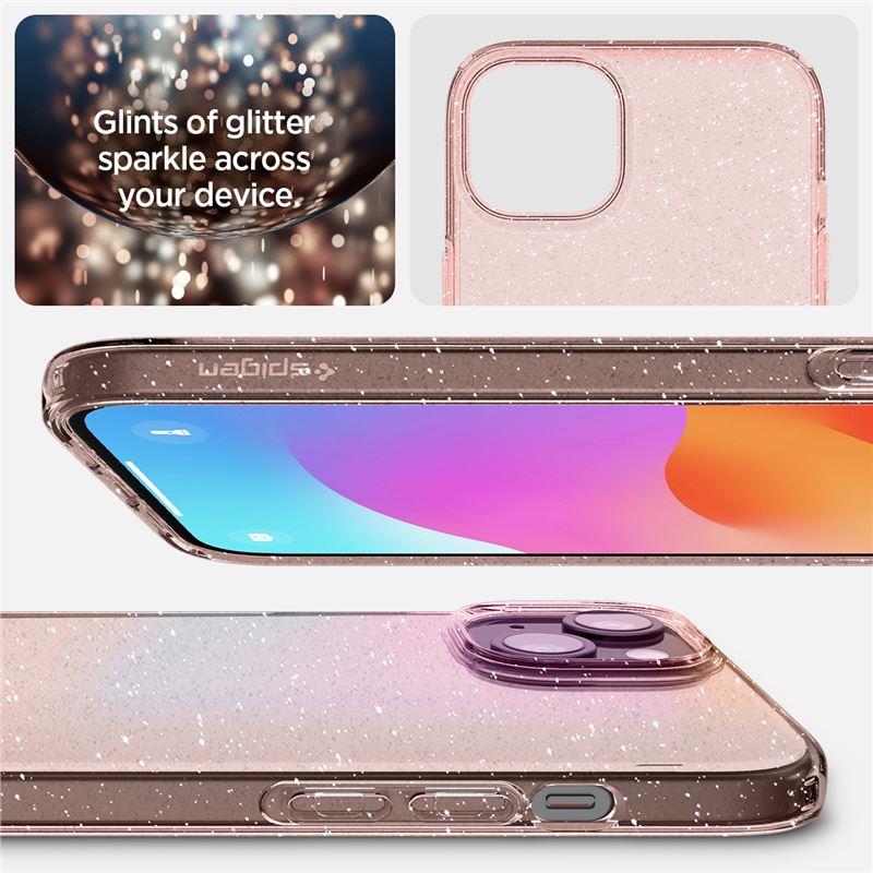 Spigen Liquid Crystal Glitter iPhone 15 Plus Suojakuori - Vaaleanpunainen/Kirkas