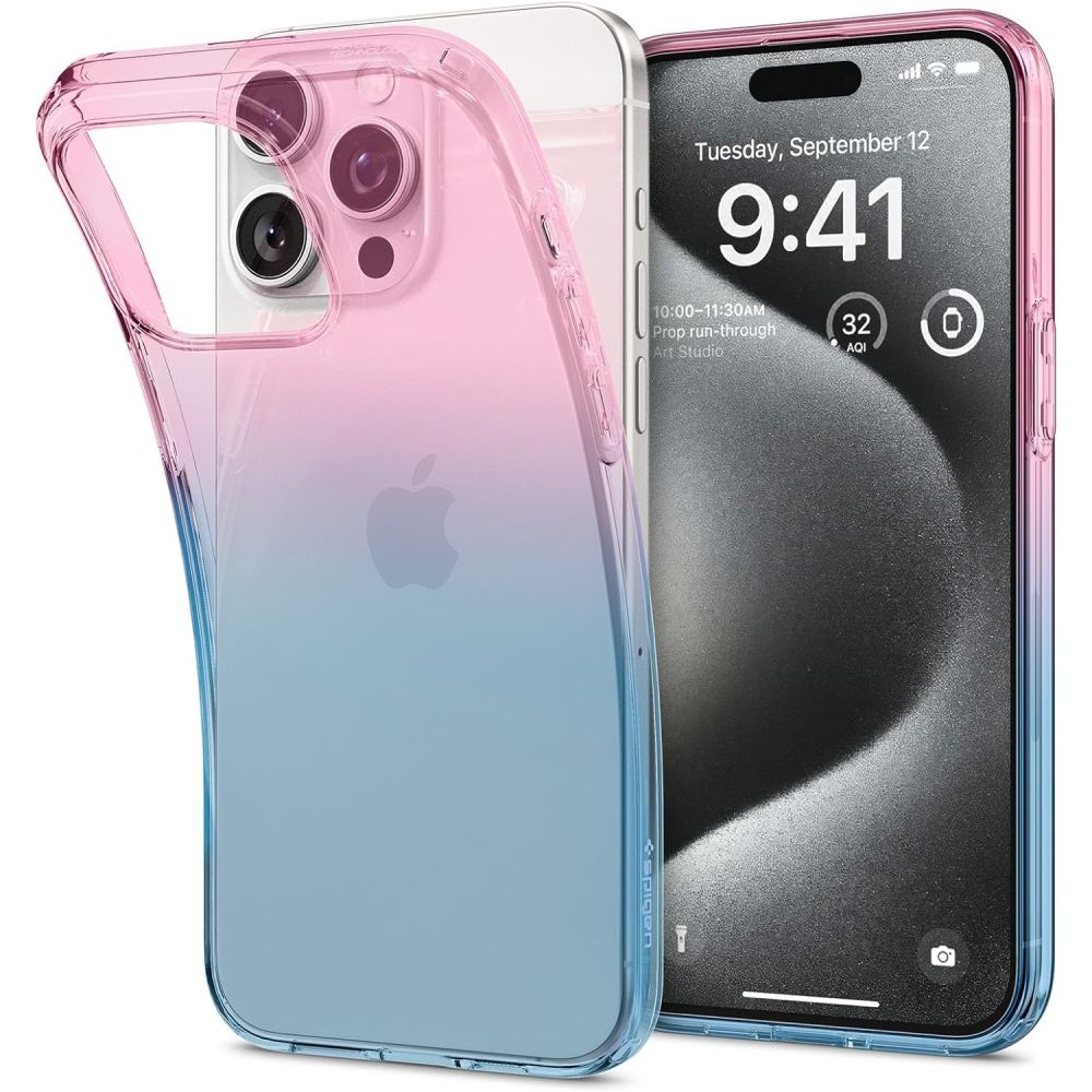 Spigen Liquid Crystal iPhone 15 Pro Suojakuori - Vaaleanpunainen/Sininen