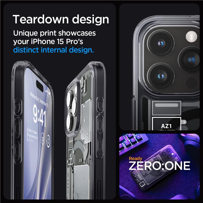 Spigen Ultra Hybrid Mag Suojakuori MagSafella iPhone 15 Pro:lle - Tummanharmaa (Zero One Pattern)