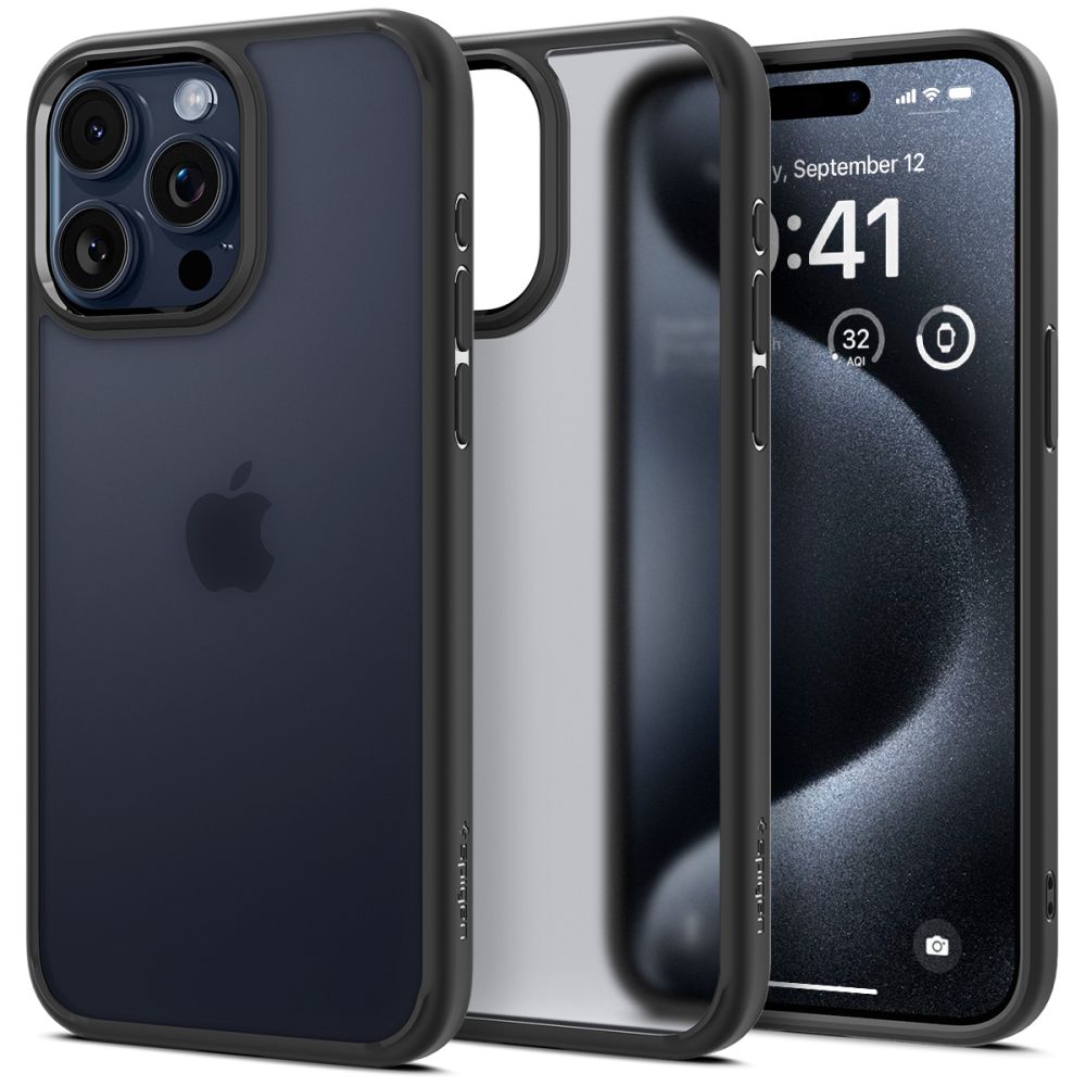 Spigen Ultra Hybrid iPhone 15 Pro Suojakuori - Kirkas Musta