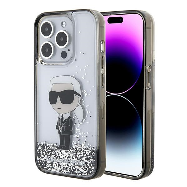 Karl Lagerfeld Liquid Glitter Ikonik suojakuori iPhone 15 Pro:lle - läpinäkyvä
