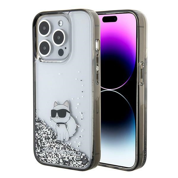 Karl Lagerfeld Liquid Glitter Choupette suojakuori iPhone 15 Pro Max:lle - läpinäkyvä