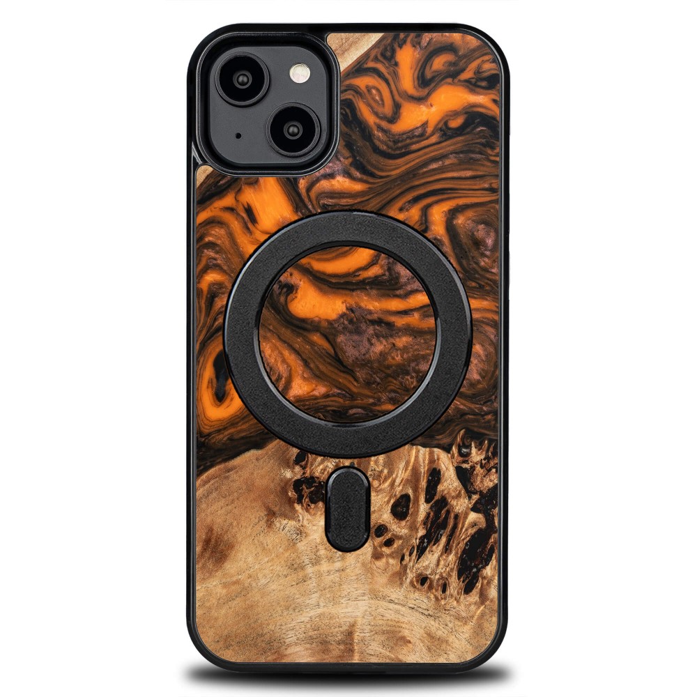 Puu- ja hartsikuori iPhone 15 Plus:lle MagSafe Bewood Unique Orange - oranssi ja musta