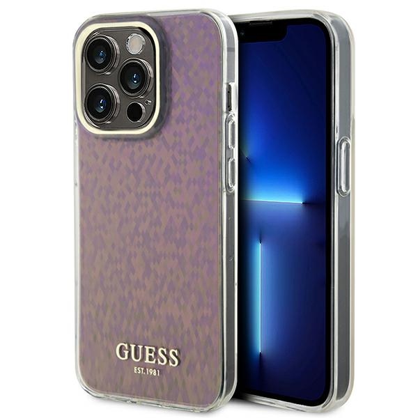 Guess GUHCP15LHDECMP iPhone 15 Pro 6,1 vaaleanpunainen/vaaleanpunainen kovakuori IML Faceted Mirror Disco Iridescent