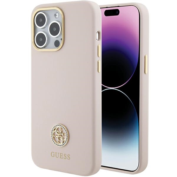Guess Silicone Logo Strass 4G suojakuori iPhone 15 Pro Max:lle - vaaleanpunainen