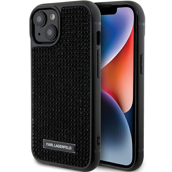 Karl Lagerfeld Rhinestone Logo Metal Plate suojakuori iPhone 15:lle - musta