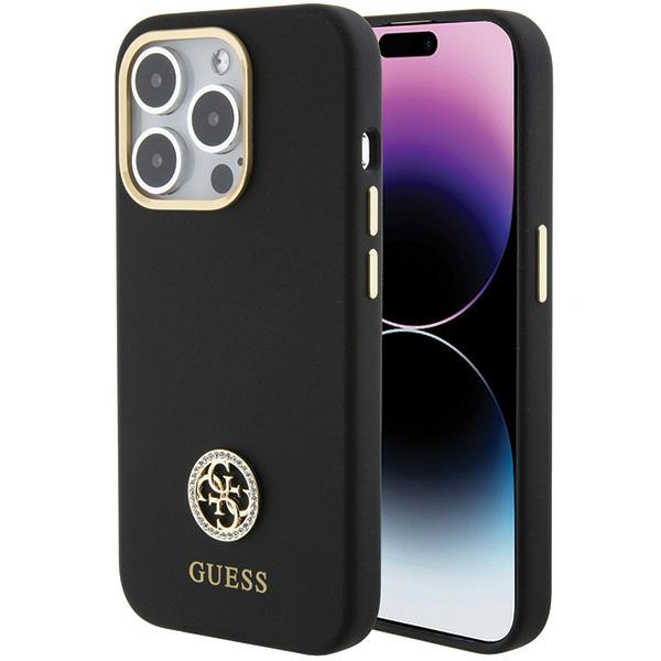 Guess Silicone Logo Strass 4G suojakuori iPhone 15 Pro:lle - musta