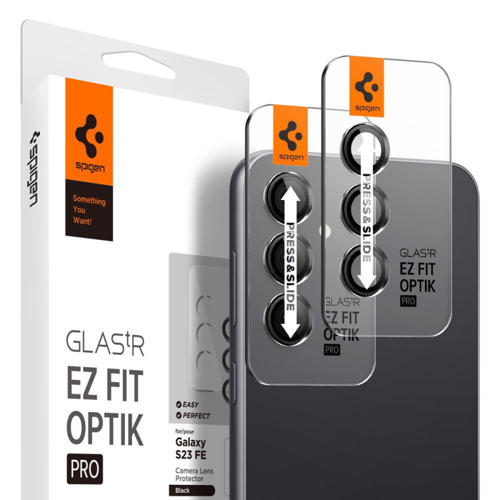 Spigen Glas.tR EZ Fit Optik kameran suoja Samsung Galaxy S23 FE:lle - musta 2 kpl