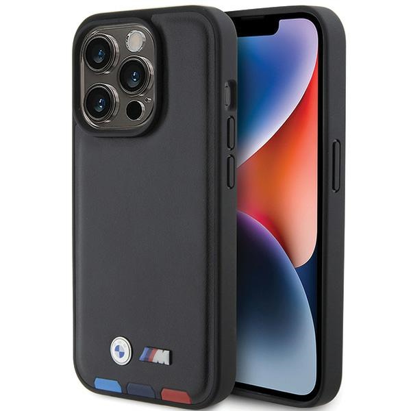 BMW BMHCP15L22PTDK iPhone 15 Pro 6.1" musta/musta Leather Stamp Tricolor