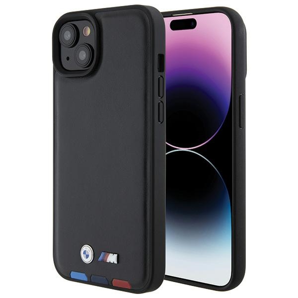 BMW BMHCP15M22PTDK iPhone 15 Plus 6.7" musta/musta Leather Stamp Tricolor
