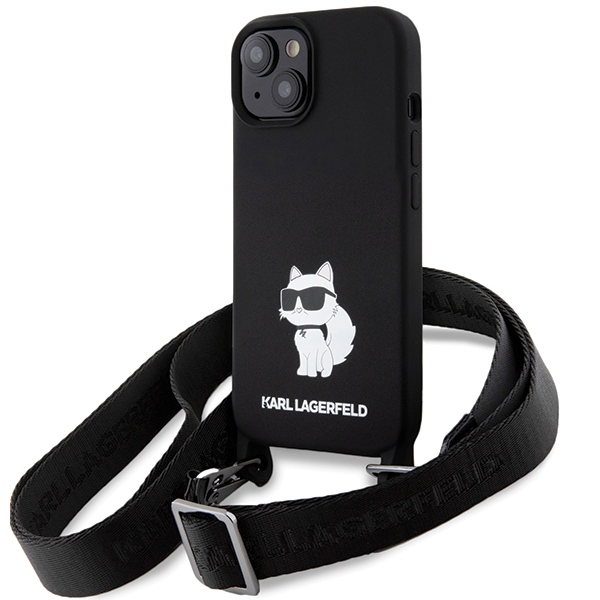 Karl Lagerfeld KLHCP15SSCBSCNK iPhone 15 6.1 kovakuori musta/musta Crossbody Silikoninen Choupette