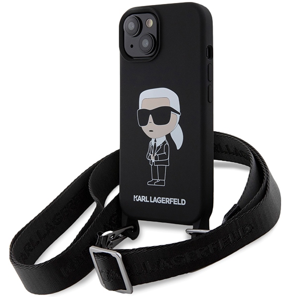 Karl Lagerfeld KLHCP15SSCBSKNK iPhone 15 6.1 kovakuori musta/musta Crossbody Silikoninen Ikonik
