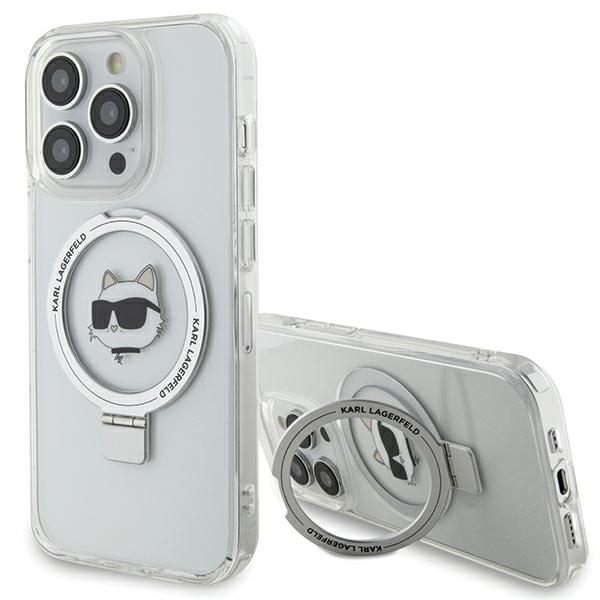 Karl Lagerfeld KLHMP15LHMRSCHH iPhone 15 Pro 6.1 valkoinen/valkoinen kovakuori Ring Stand Choupette Head MagSafe