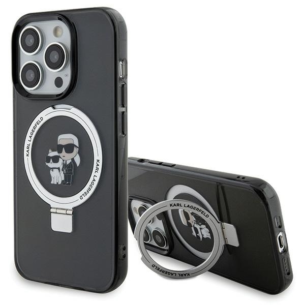 Karl Lagerfeld KLHMP15LHMRSKCK iPhone 15 Pro 6.1 musta/musta kovakuori Ring Stand Karl&Choupette MagSafe