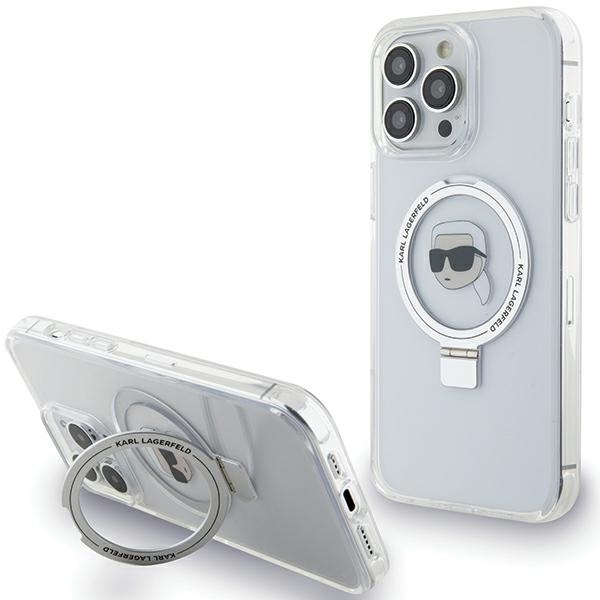Karl Lagerfeld KLHMP15LHMRSKHH iPhone 15 Pro 6.1 valkoinen/valkoinen kovakuori Ring Stand Karl Head MagSafe