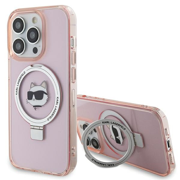 Karl Lagerfeld KLHMP15XHMRSCHP iPhone 15 Pro Max 6.7 vaaleanpunainen/vaaleanpunainen kovakuori Ring Stand Choupette Head MagSafe