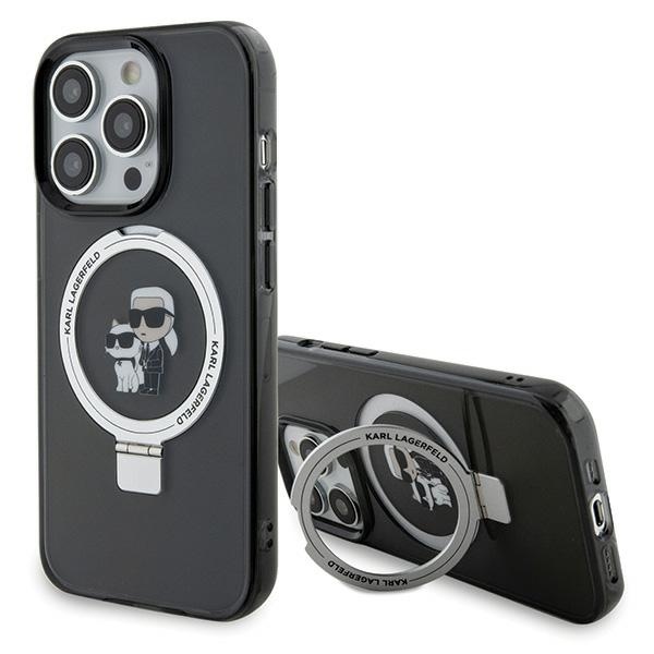 Karl Lagerfeld KLHMP15XHMRSKCK iPhone 15 Pro Max 6.7 musta/musta kovakuori Ring Stand Karl&Choupette MagSafe