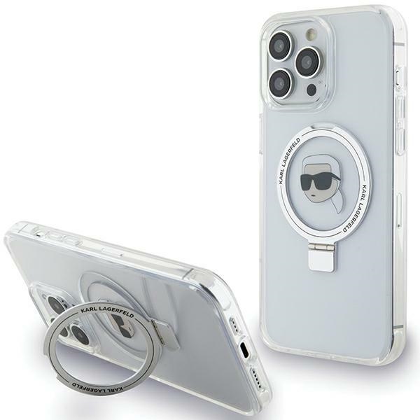 Karl Lagerfeld KLHMP15XHMRSKHH iPhone 15 Pro Max 6.7 valkoinen/valkoinen kovakuori Ring Stand Karl Head MagSafe
