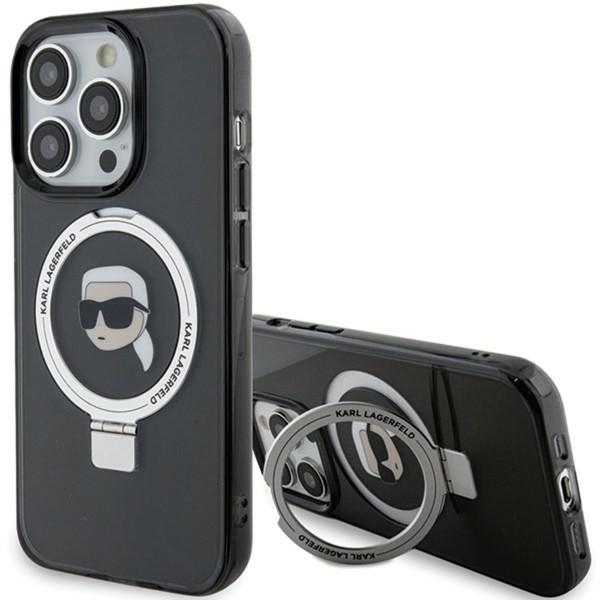 Karl Lagerfeld KLHMP15XHMRSKHK iPhone 15 Pro Max 6.7 musta/musta kovakuori Ring Stand Karl Head MagSafe