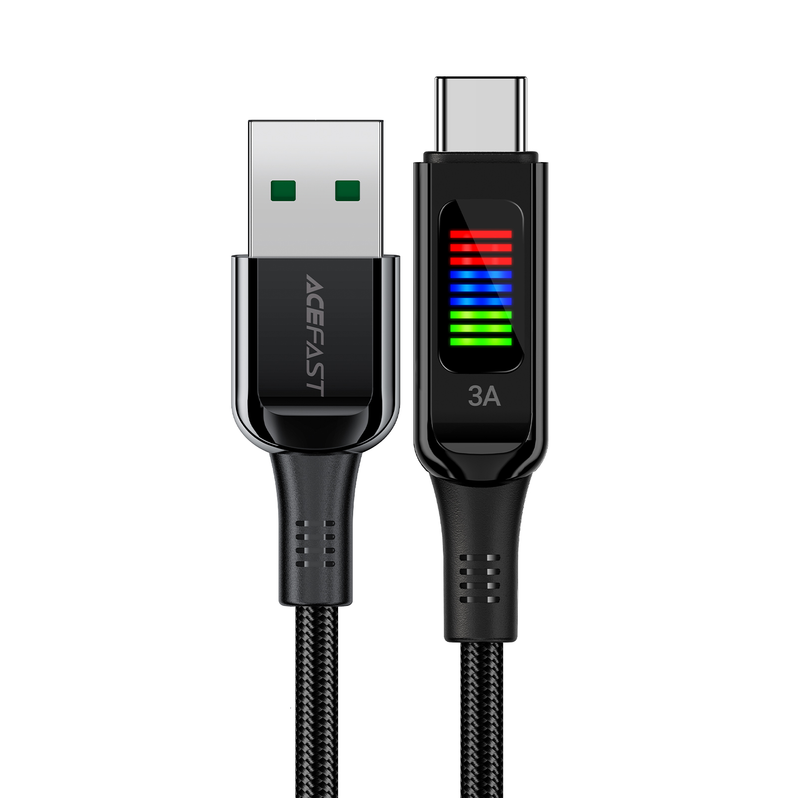 Acefast C7-04 USB-A USB-C 60W 1.2m kaapeli näytöllä - musta